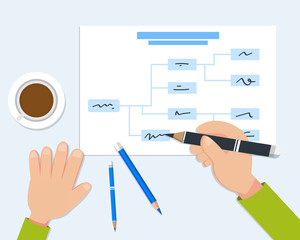 Flat Hand Writing a business plan chart