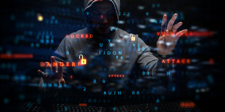 Hacker in hoodie dark theme