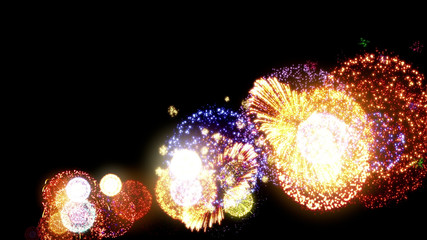 Fireworks Pyrotechnic Festival Holiday Particles 3D illustration background.
