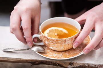 Cup of tea with lemon