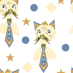 Elegant cat funny cartoon seamless pattern