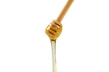 Dipper with honey on a white background.
