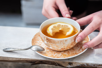 Cup of tea with lemon