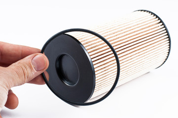New oil filter isolated on white background.Copy space