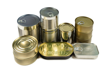 Mix of cans isolated on white background.