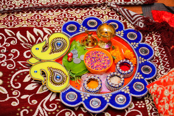 Indian traditional wedding ceremony : Decorative puja thali