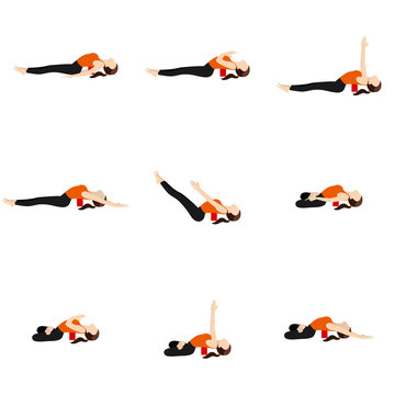 Fish pose variations with blocks/ Stylized woman practicing Matsyasana with props