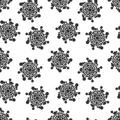 Vector seamless virus pattern. Cartoon black and white cell design. Artistic endless bacteria background