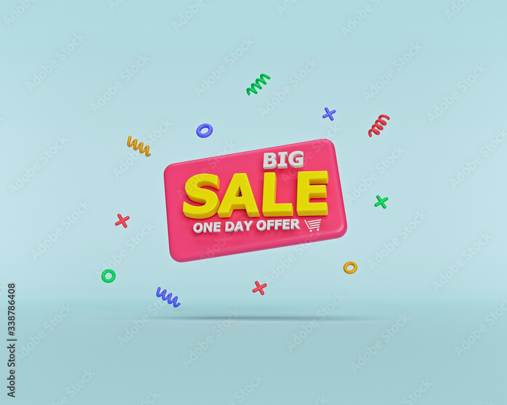 Poster sale banner design with colorful shapes. minimal style. 3d rendering
