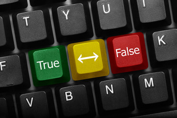 Three keys conceptual keyboard - True and False keys with arrow