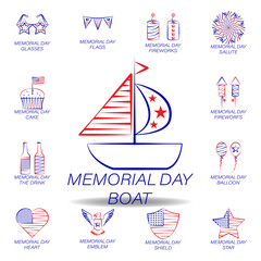 memorial day boat colored icon. Set of memorial day illustration icon. Signs and symbols can be used for web, logo, mobile app, UI, UX on white background