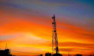 construction site at sunset Silhouette Engineers