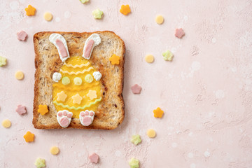 Easter egg in the hole toast with bunny ears