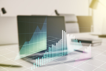 Multi exposure of abstract financial diagram on computer background, banking and accounting concept