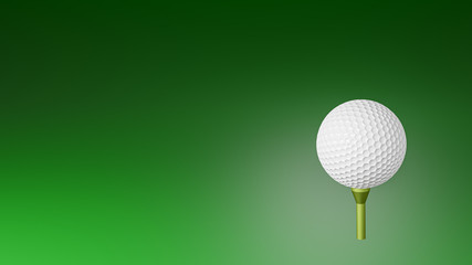 Golf ball on the tee with green background. 3D illustration.