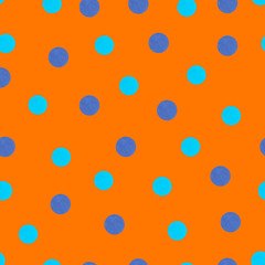 Seamless multicolored paper confetti pattern on mustard background. Polka dots holiday background. Decoration for kids birthday. Flat lay, top view.