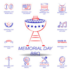 memorial day bbq colored icon. Set of memorial day illustration icon. Signs and symbols can be used for web, logo, mobile app, UI, UX on white background