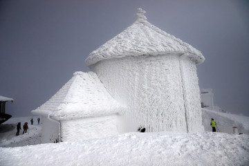 KARPACZ, POLAND - MARCH 08, 2020: St. Lawrence's Chapel in the Winter. A Roman Catholic chapel...