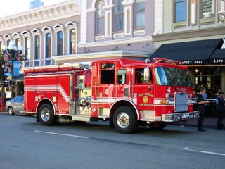 San Diego/California/USA - August 20th 2017 / Fire brigade truck in downtown San Diego