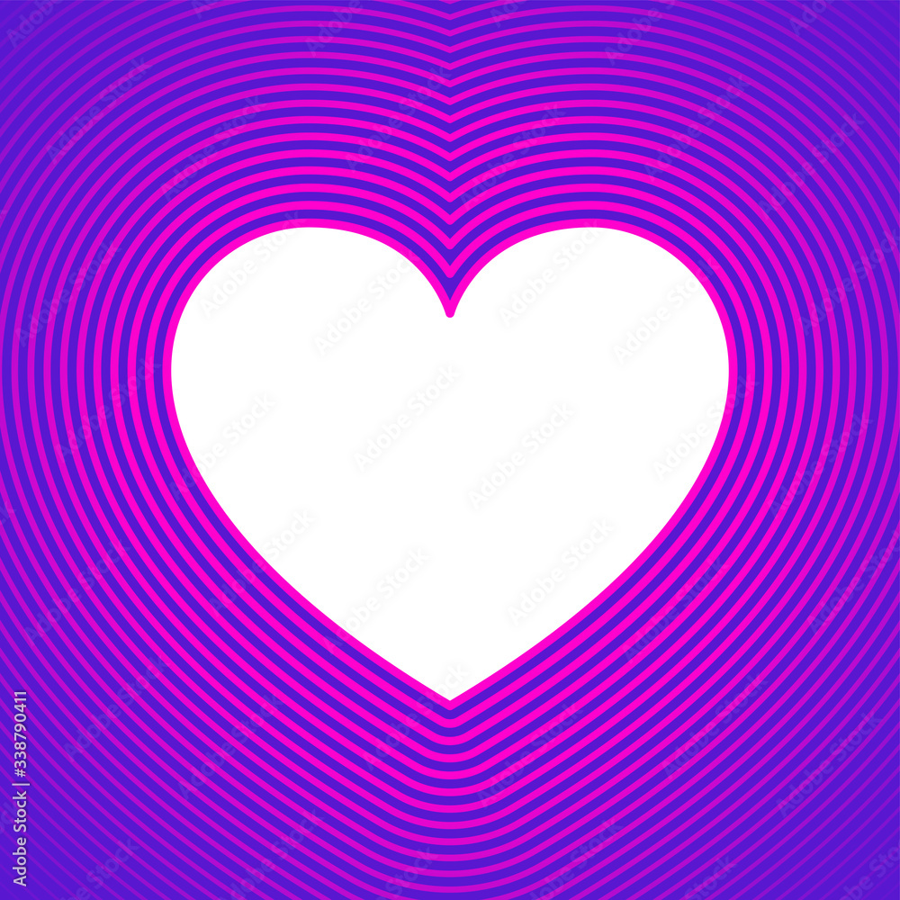 Poster white heart symbol with pink offset lines on purple background.template for use as a background or f
