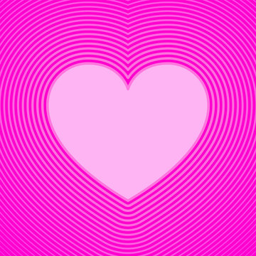 Pink heart symbol with offset lines. Template for use as a background or for a greeting card. The heart shape is an ideograph used to express emotions such as romantic love. Illustration. Vector.