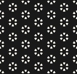Fototapeta na wymiar Vector monochrome seamless pattern. Abstract floral geometric texture. Simple dark minimalist background. Perforated surface. Design element for prints, decor, covers, textile, fabric, digital, web