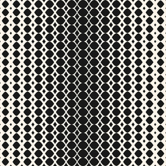 Vector geometric halftone seamless pattern. Hipster fashion design. Abstract monochrome texture with gradient transition effect. Simple geometrical shapes, ovals, rhombuses. Creative modern background