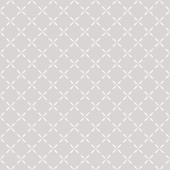 Minimalist seamless pattern with small crosses, simple floral shapes. Abstract geometric texture in soft pastel colors, white and light gray. Subtle repeat background. Elegant design for decor, prints
