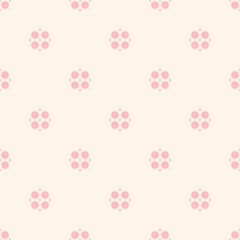 Cute vintage floral pattern for girls in trendy pastel colors, pink and beige. Vector abstract geometric seamless background with small shapes, circles, squares. Subtle repeat fashionable texture