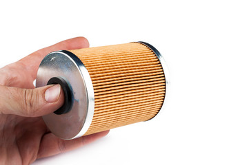 New oil filter isolated on white background.Copy space