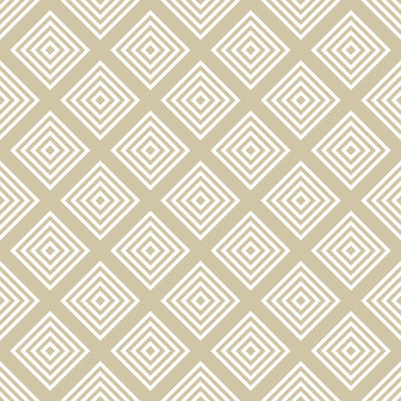 Vector golden geometric seamless pattern with squares, rhombuses, grid, lattice. Abstract white and gold graphic ornament. Modern linear background. Luxury texture. Repeat design for decor, wrapping