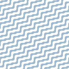 Diagonal wavy lines seamless pattern. Vector abstract water surface texture. Simple white and soft blue background with diagonal waves, stripes, curved shapes. Repeat design for decor, fabric, covers