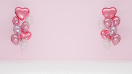 Isolated lovely pink glossy and transparent balloons with clear studio background. Realistic flying...