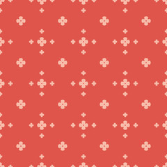 Simple floral texture. Vintage geometric seamless pattern with small flower silhouettes. Vector abstract minimalist background. Red and pink color. Repeatable design for decoration, wallpaper, textile