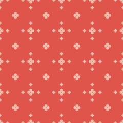 Simple floral texture. Vintage geometric seamless pattern with small flower silhouettes. Vector abstract minimalist background. Red and pink color. Repeatable design for decoration, wallpaper, textile