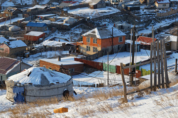 Suburbs of Ulaan Baatar on the hills surrounding the city