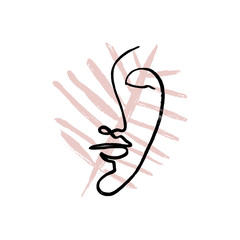 Simple hand drawn black and white trendy line portrait faces art. Color print for clothes, textile and other.