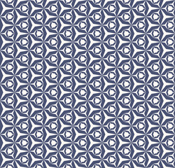 Vector geometric seamless pattern. Simple ornament with small hexagons, triangles, diamonds, grid, net, repeat tiles. White and navy blue ornamental background. Abstract modern texture. Stylish design