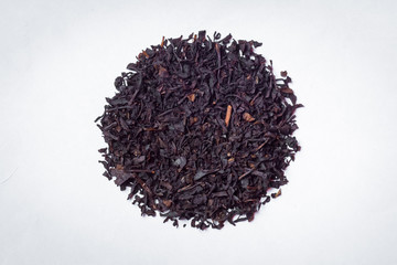 Loose tea.
Laid out on a white background.