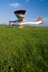 Ultralight aircraft JK-05 Junior on Krosno aerodrome - obrazy, fototapety, plakaty