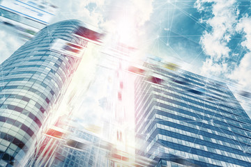 Metaverse network concept, IOT. Smart city. 5G, city, artificial intelligence, computer network, internet of things, mobile data, business area, Cloud, online, 24/7, wireless communication, Europe