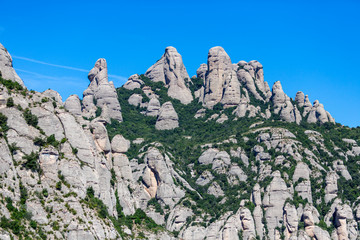 Detail of the rocks of Montserrat mountain in Catalunya in a sunny day