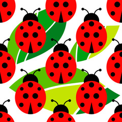Seamless background with ladybugs. Cartoons. Vector illustration for web design or print.