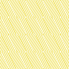 Vector geometrische lijnen naadloze patroon. Moderne textuur met diagonale strepen, onderbroken lijnen, chevron, zigzag, rieten vormen. Gele kleur. Eenvoudige abstracte geometrie. Stijlvolle herhalende grafische achtergrond