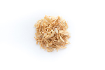 Macro parsnips crushed isolated on white background closeup