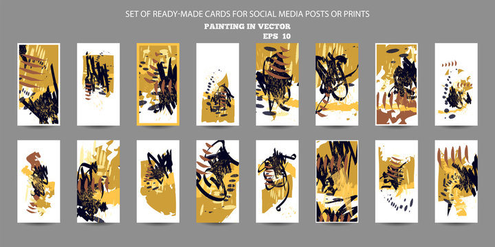 Art pastel muted pale calm tones card templates set. Collection of romantic abstraction background line color