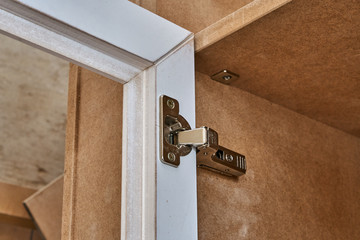 MDF cabinet door. Joinery. Disassembled glass cabinet doors in workshop. Furniture manufacture