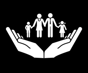 Family Hands holding a symbol. Health care, pension, safety, protect icon. Parents and children, vector