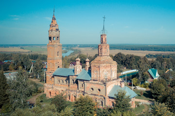 Resurrection Church with a bell tower (1743) of the Baroque era in the village of Voskresenskaya...