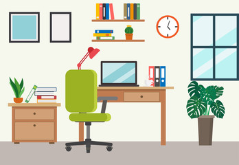 Vector illustration of modern home office workplace - Work from home